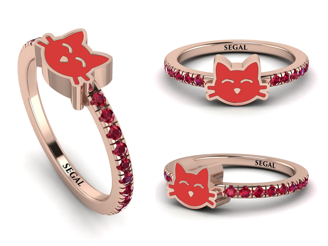 Elegant Enamel Cat Ruby Ring - Cat No. 11