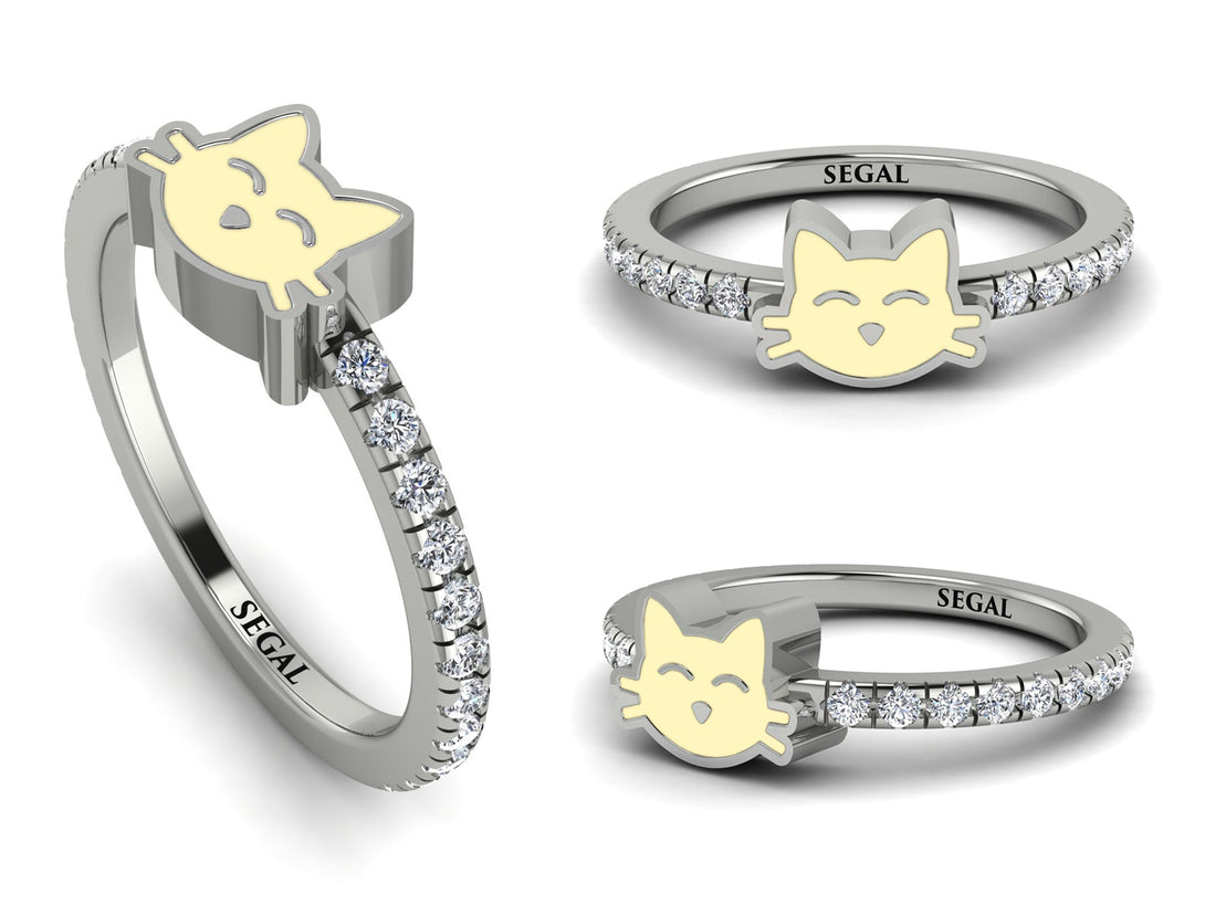 Elegant Enamel Cat Diamond Ring - Cat No. 3