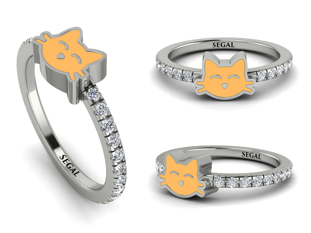 Elegant Enamel Cat Diamond Ring - Cat No. 3