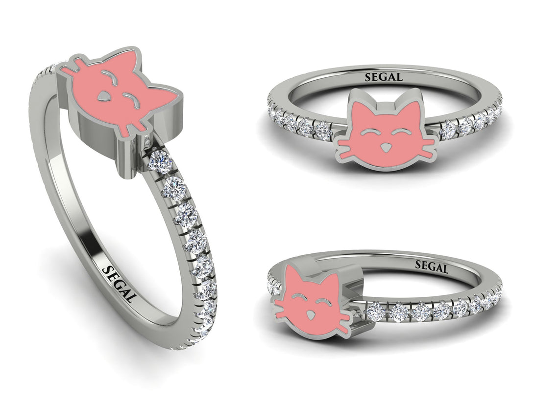 Elegant Enamel Cat Diamond Ring - Cat No. 3