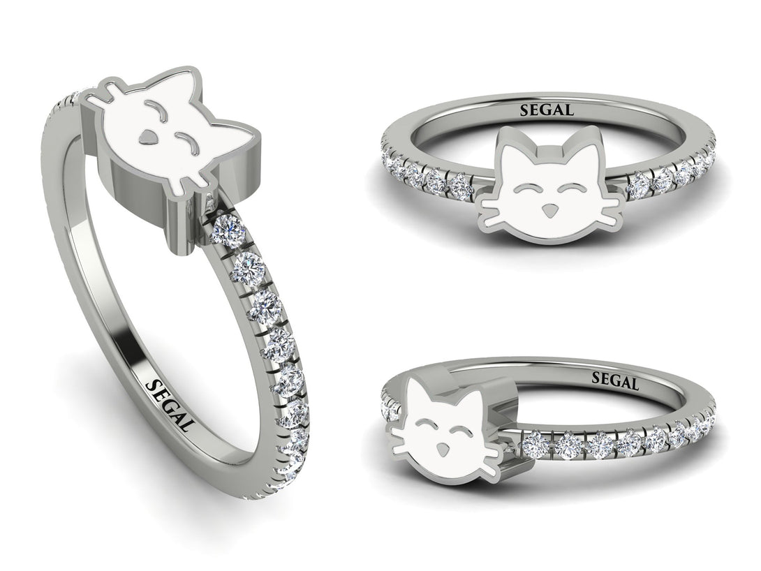 Elegant Enamel Cat Diamond Ring - Cat No. 3