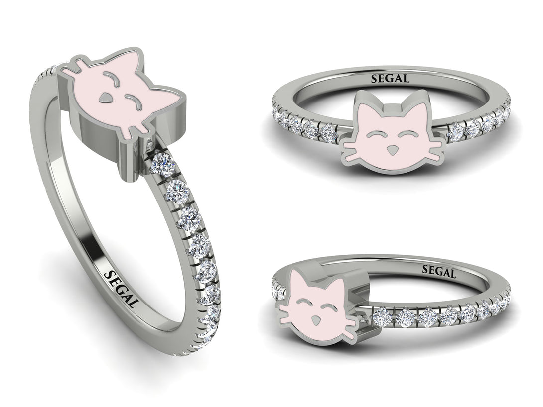 Elegant Enamel Cat Diamond Ring - Cat No. 3