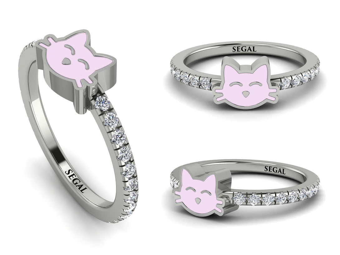 Elegant Enamel Cat Diamond Ring - Cat No. 3