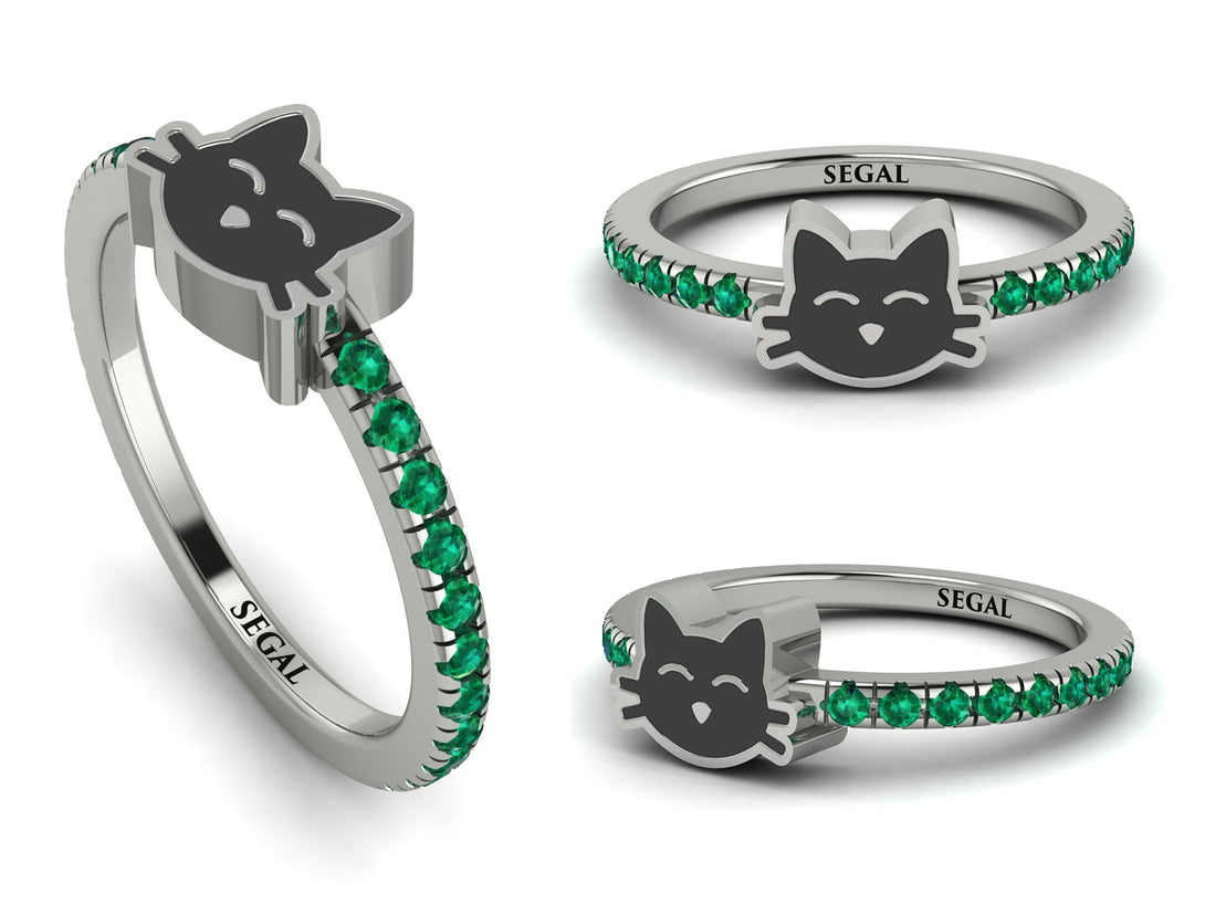 Elegant Enamel Cat Emerald Ring - Cat No. 6