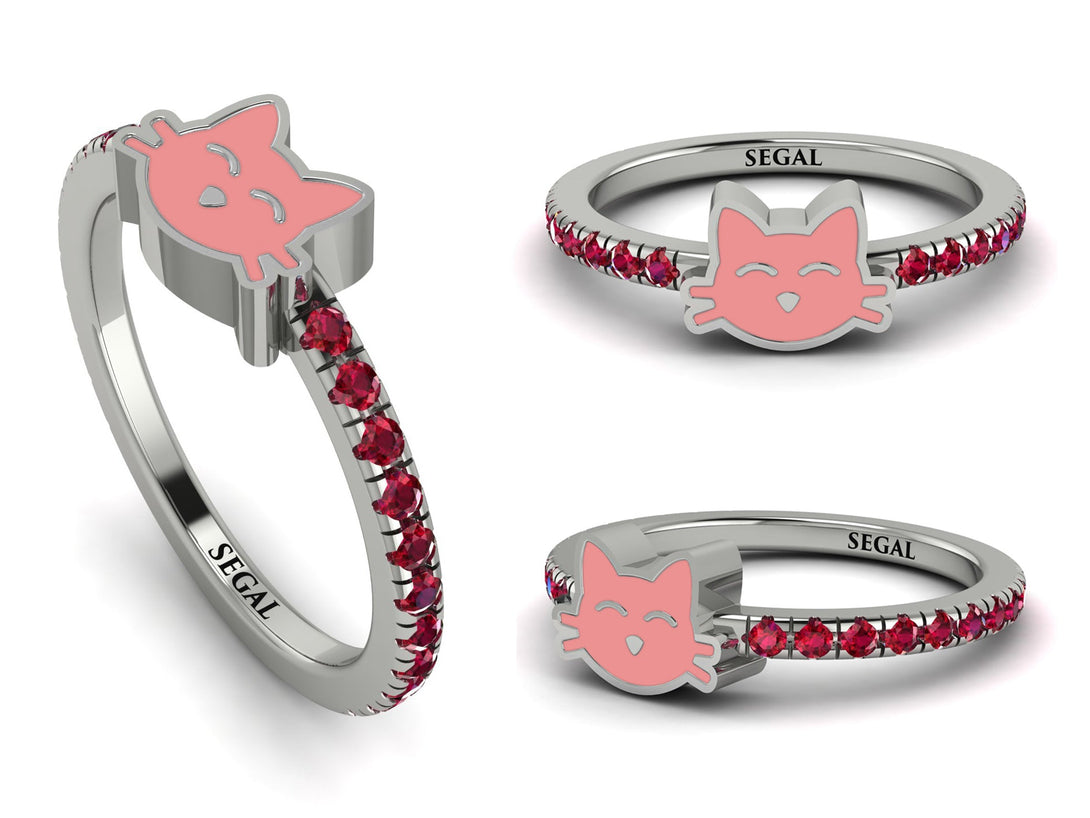 Elegant Enamel Cat Ruby Ring - Cat No. 12