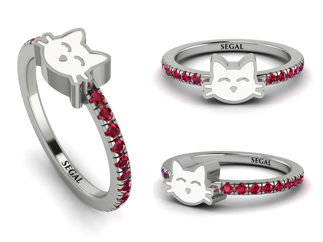 Elegant Enamel Cat Ruby Ring - Cat No. 12