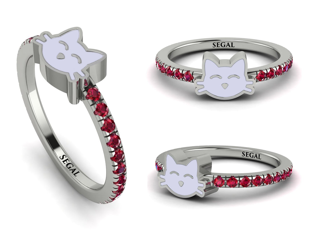 Elegant Enamel Cat Ruby Ring - Cat No. 12
