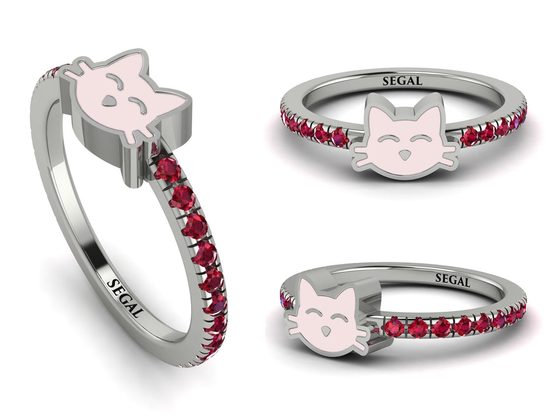 Elegant Enamel Cat Ruby Ring - Cat No. 12
