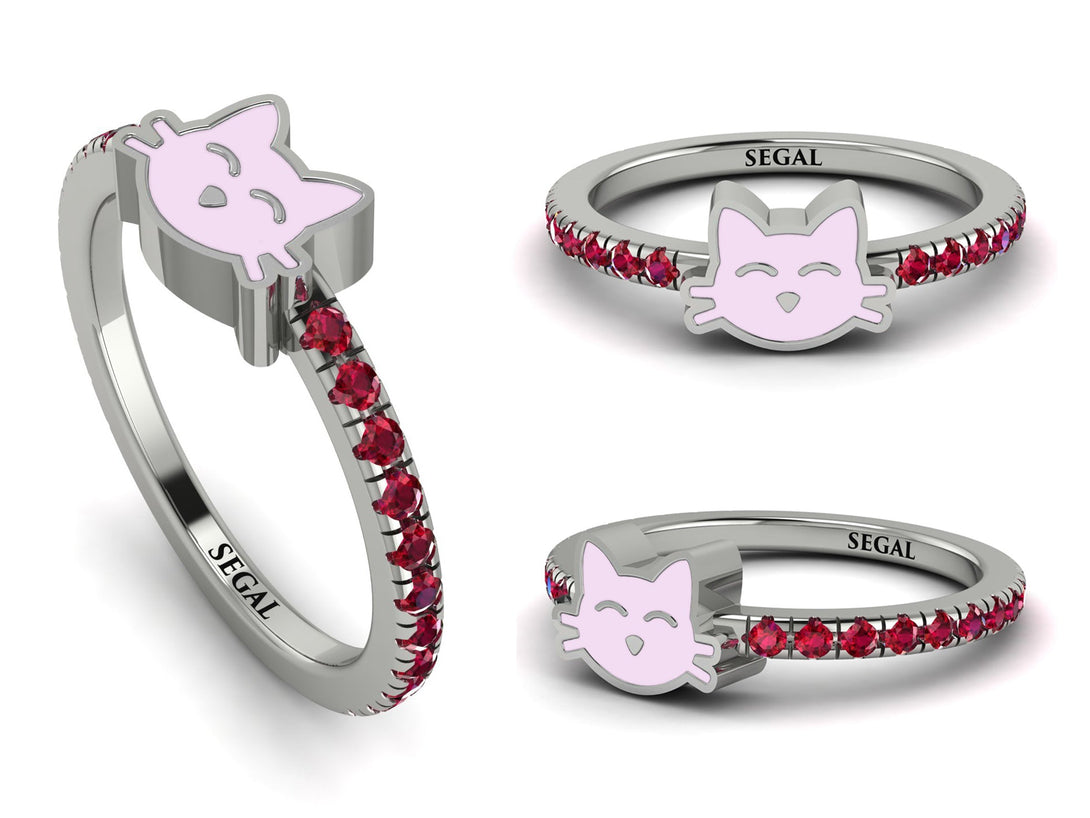 Elegant Enamel Cat Ruby Ring - Cat No. 12