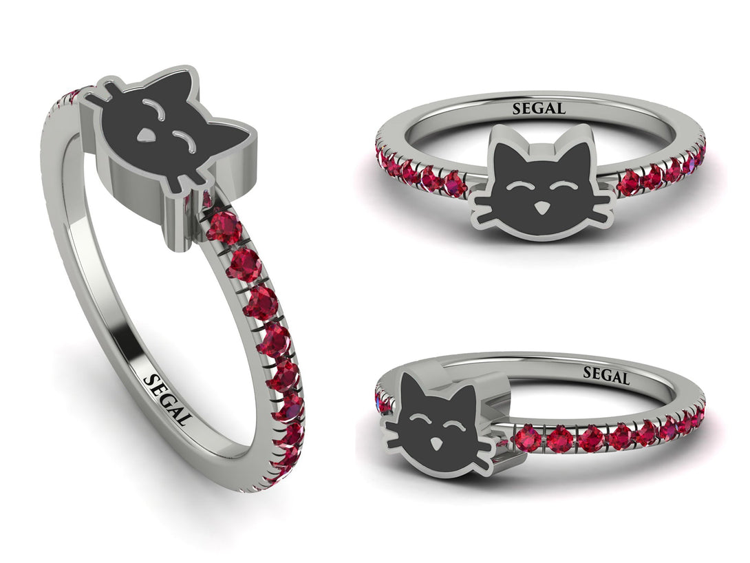 Elegant Enamel Cat Ruby Ring - Cat No. 12