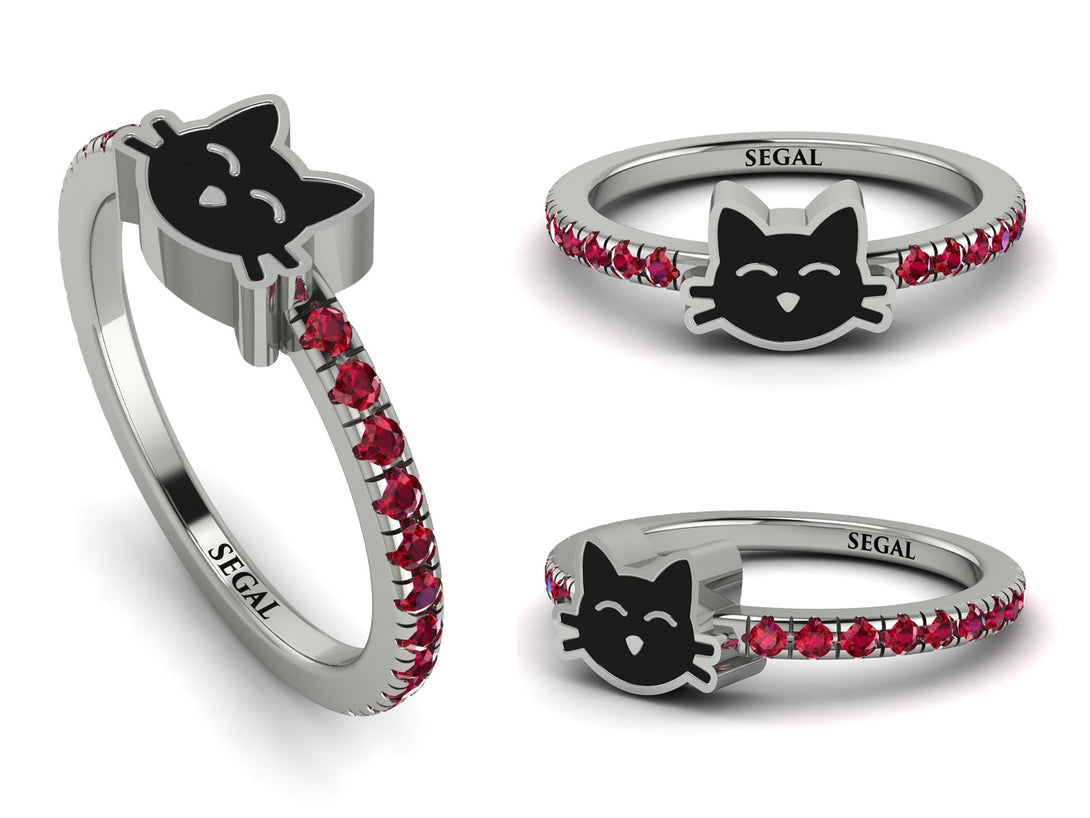 Elegant Enamel Cat Ruby Ring - Cat No. 12