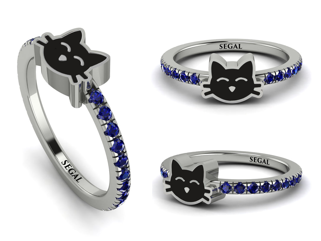 Elegant Enamel Cat Sapphire Ring - Cat No. 15