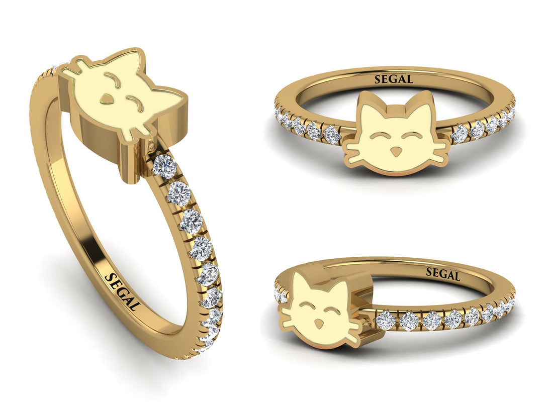 Elegant Enamel Cat Diamond Ring - Cat No. 1
