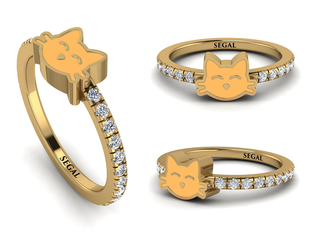 Elegant Enamel Cat Diamond Ring - Cat No. 1