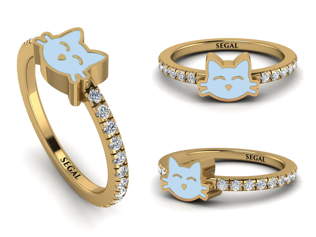 Elegant Enamel Cat Diamond Ring - Cat No. 1