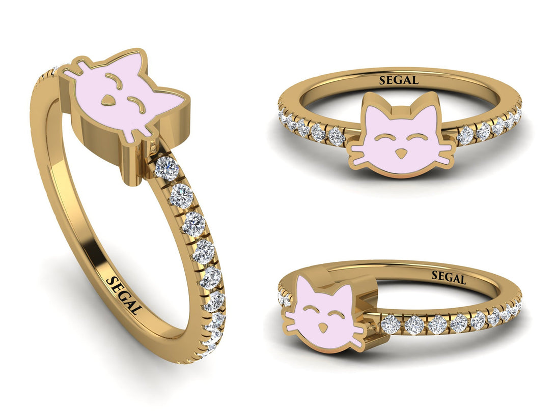 Elegant Enamel Cat Diamond Ring - Cat No. 1