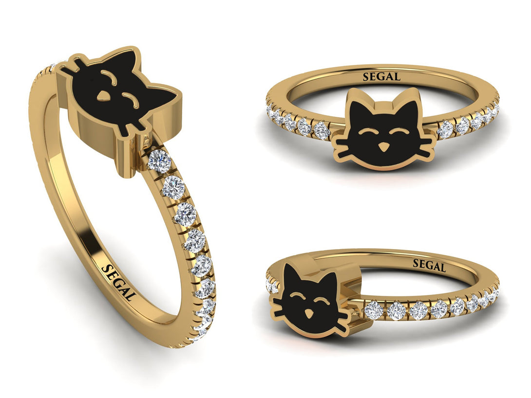 Elegant Enamel Cat Diamond Ring - Cat No. 1