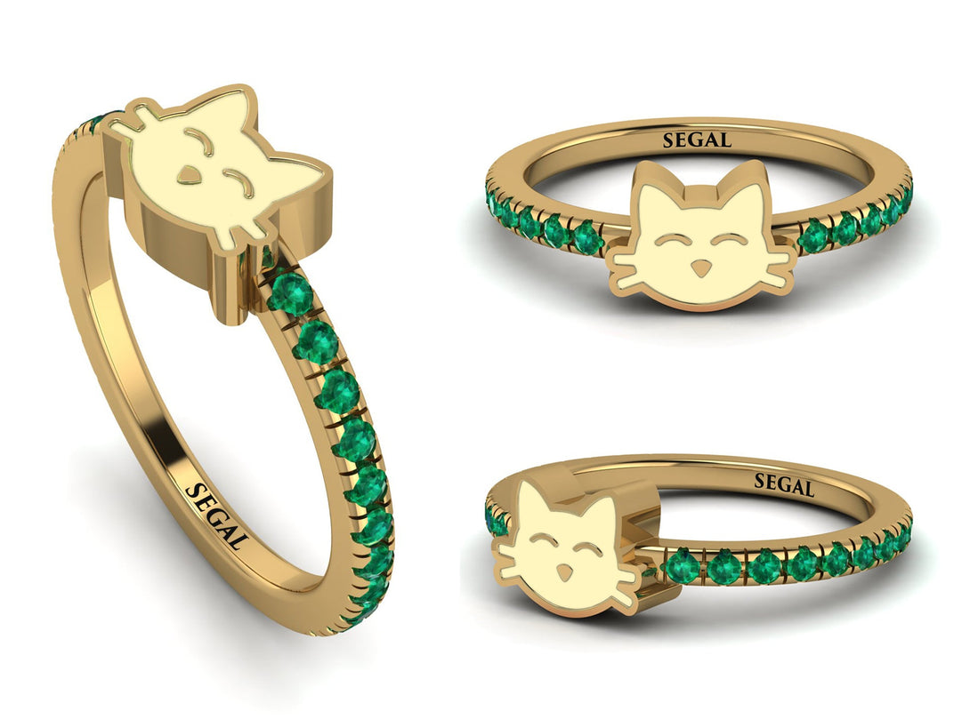 Elegant Enamel Cat Emerald Ring - Cat No. 4