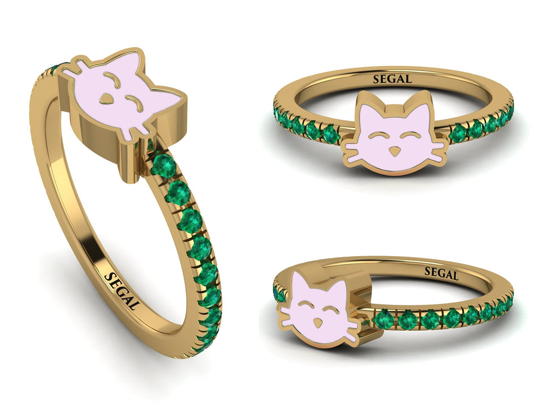 Elegant Enamel Cat Emerald Ring - Cat No. 4