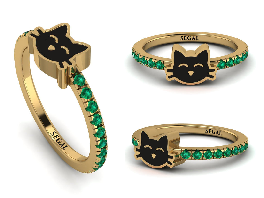 Elegant Enamel Cat Emerald Ring - Cat No. 4