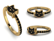 Elegant Enamel Cat Black Diamond Ring - Cat No. 7 image 1