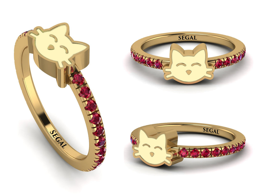 Elegant Enamel Cat Ruby Ring - Cat No. 10