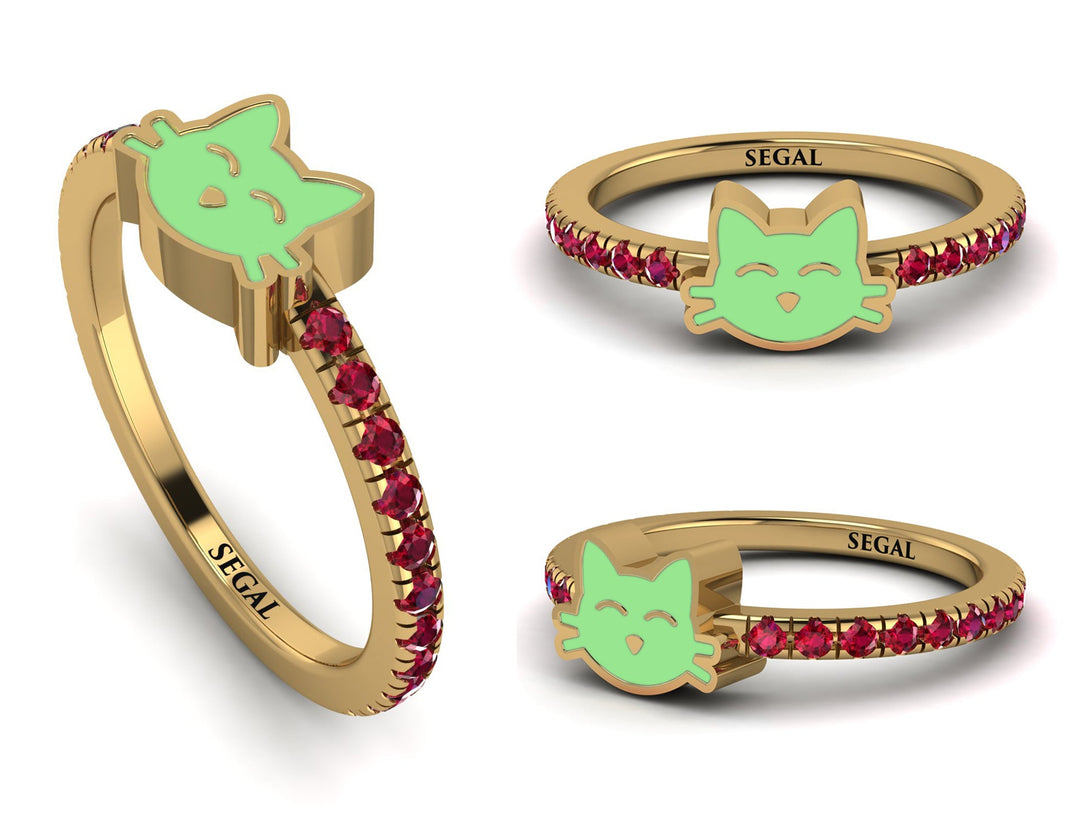 Elegant Enamel Cat Ruby Ring - Cat No. 10