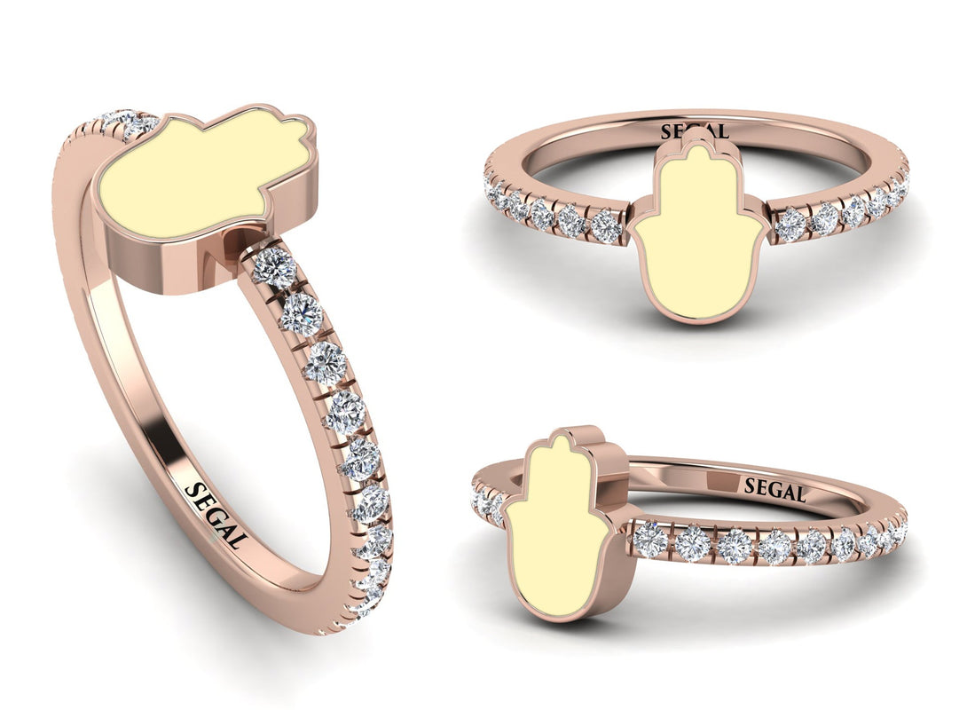 Elegant Enamel Hamsa Diamond Ring - Hamsa No. 2