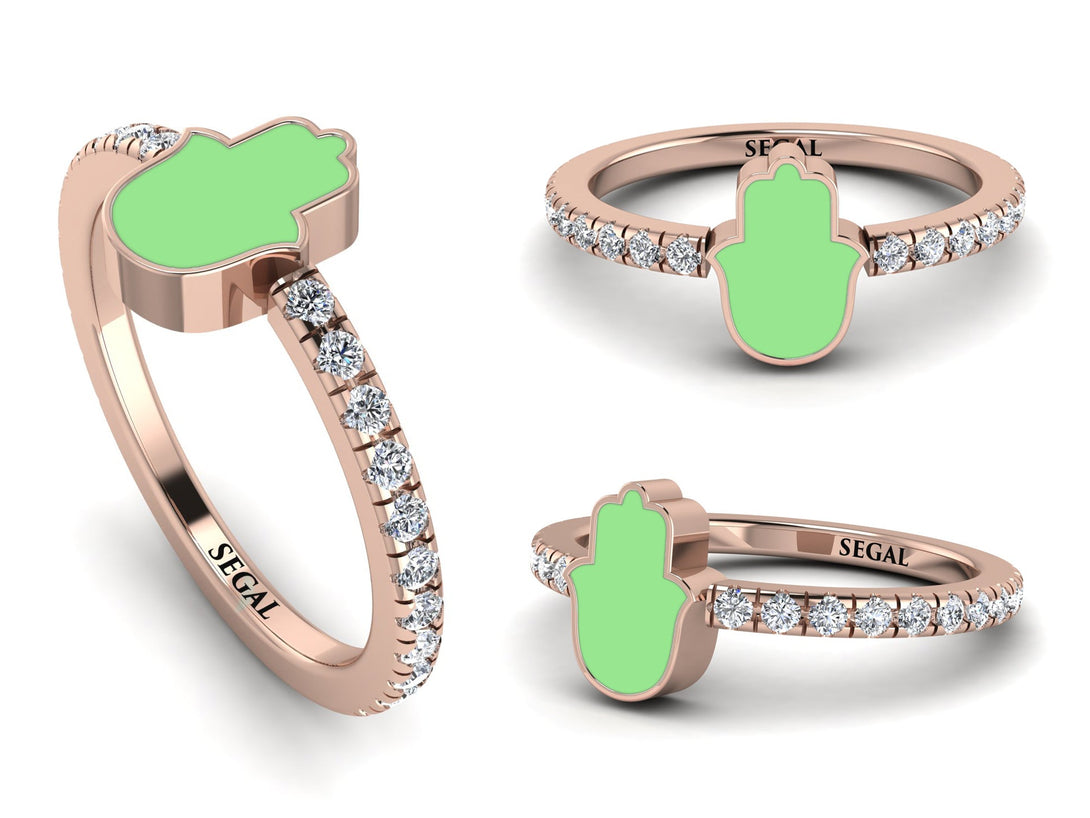 Elegant Enamel Hamsa Diamond Ring - Hamsa No. 2
