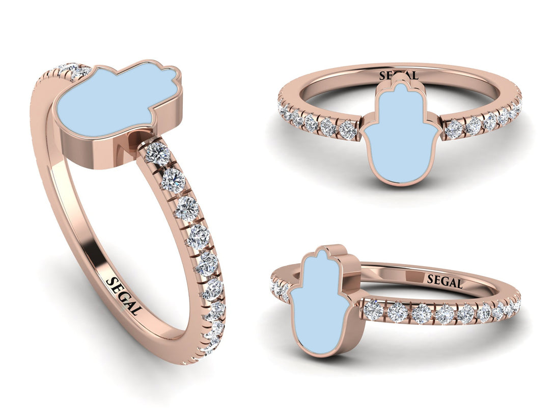 Elegant Enamel Hamsa Diamond Ring - Hamsa No. 2