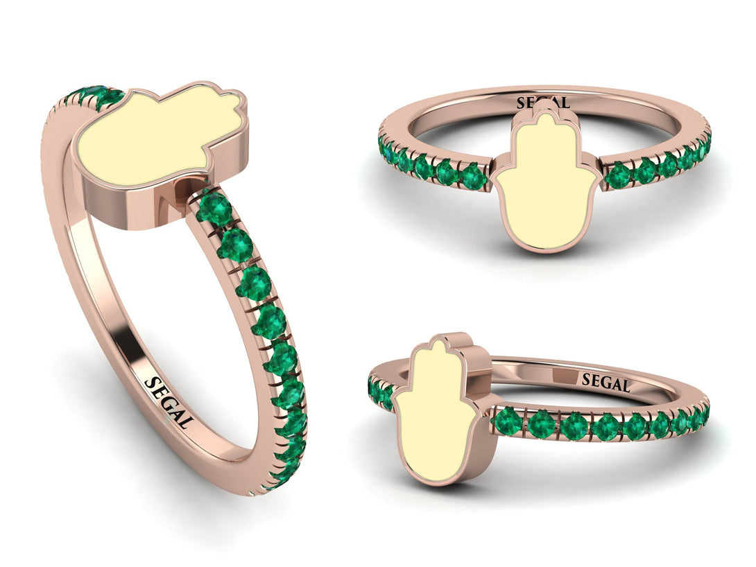Elegant Enamel Hamsa Emerald Ring - Hamsa No. 5