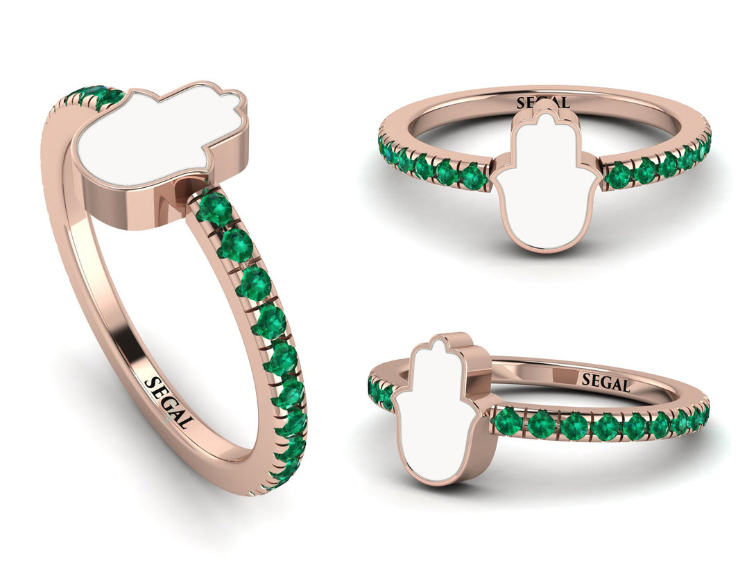 Elegant Enamel Hamsa Emerald Ring - Hamsa No. 5