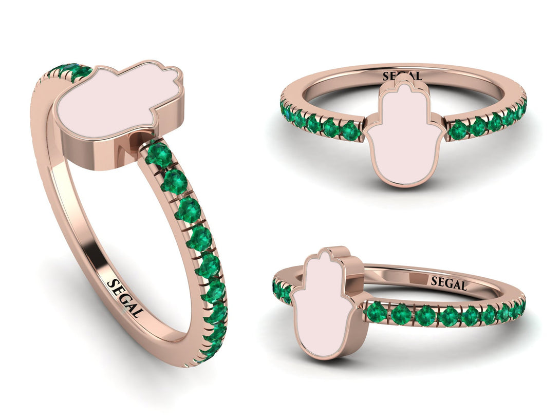 Elegant Enamel Hamsa Emerald Ring - Hamsa No. 5
