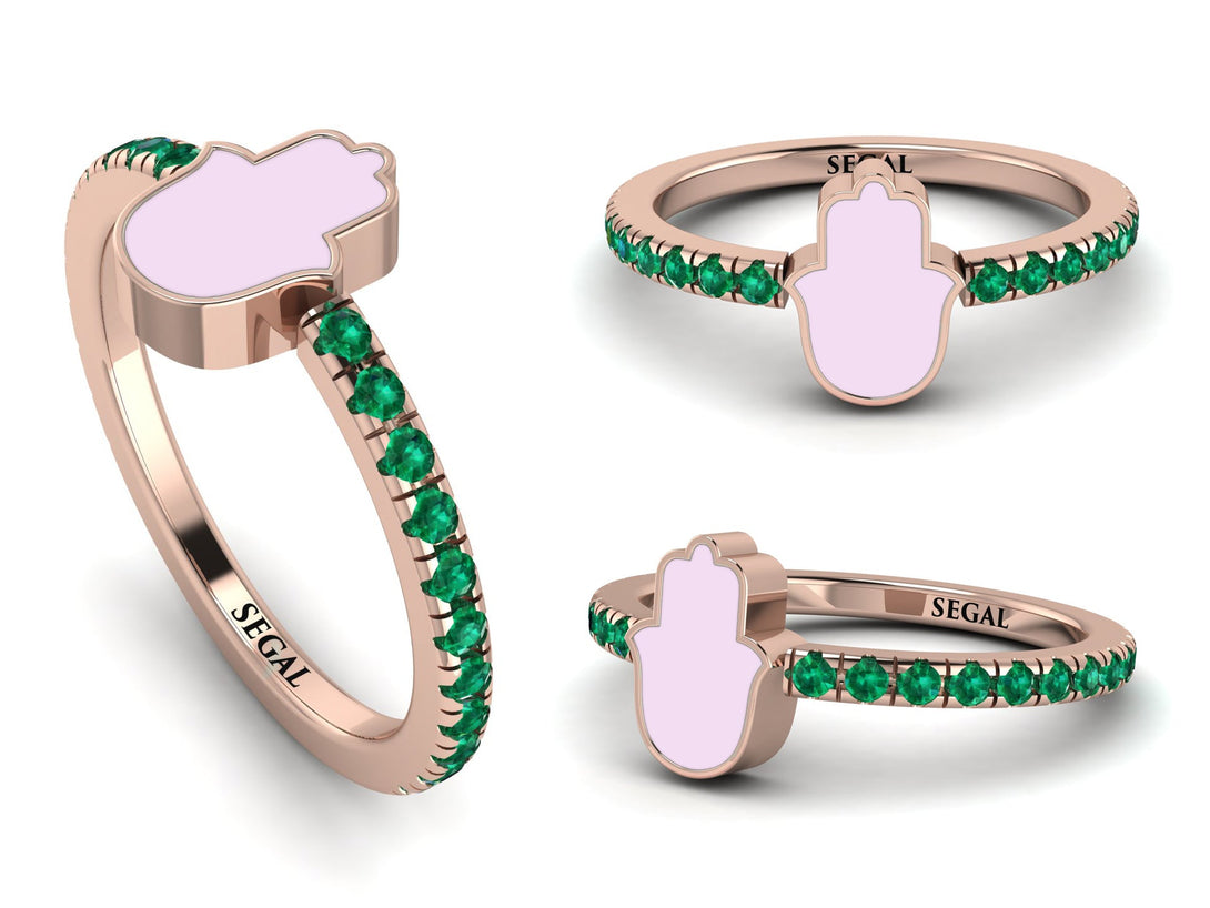 Elegant Enamel Hamsa Emerald Ring - Hamsa No. 5