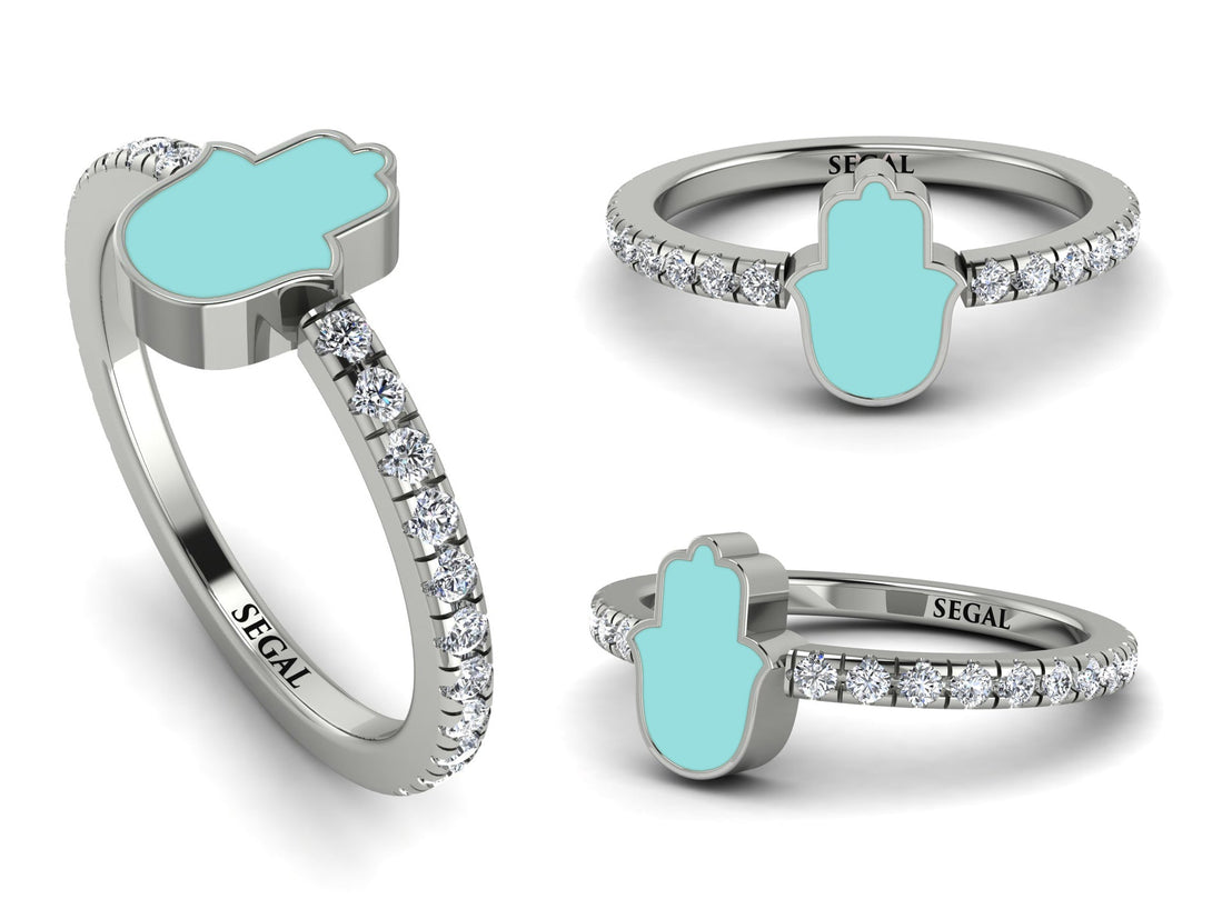 Elegant Enamel Hamsa Diamond Ring - Hamsa No. 3