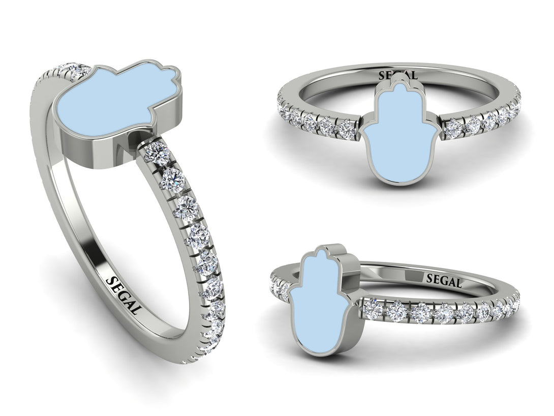 Elegant Enamel Hamsa Diamond Ring - Hamsa No. 3
