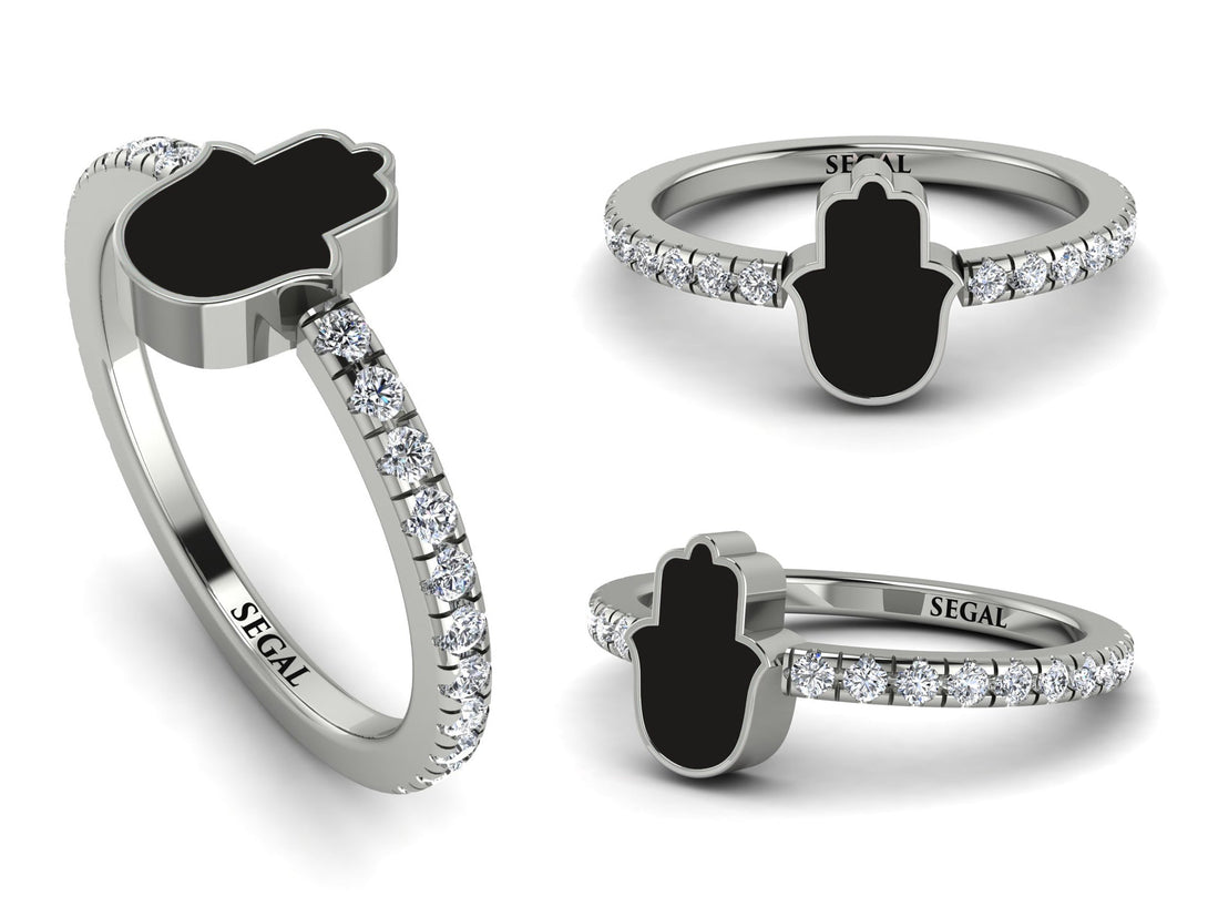 Elegant Enamel Hamsa Diamond Ring - Hamsa No. 3