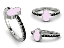 Elegant Enamel Hamsa Black Diamond Ring - Hamsa No. 9 image 1
