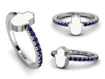 Elegant Enamel Hamsa Sapphire Ring - Hamsa No. 15 image 1