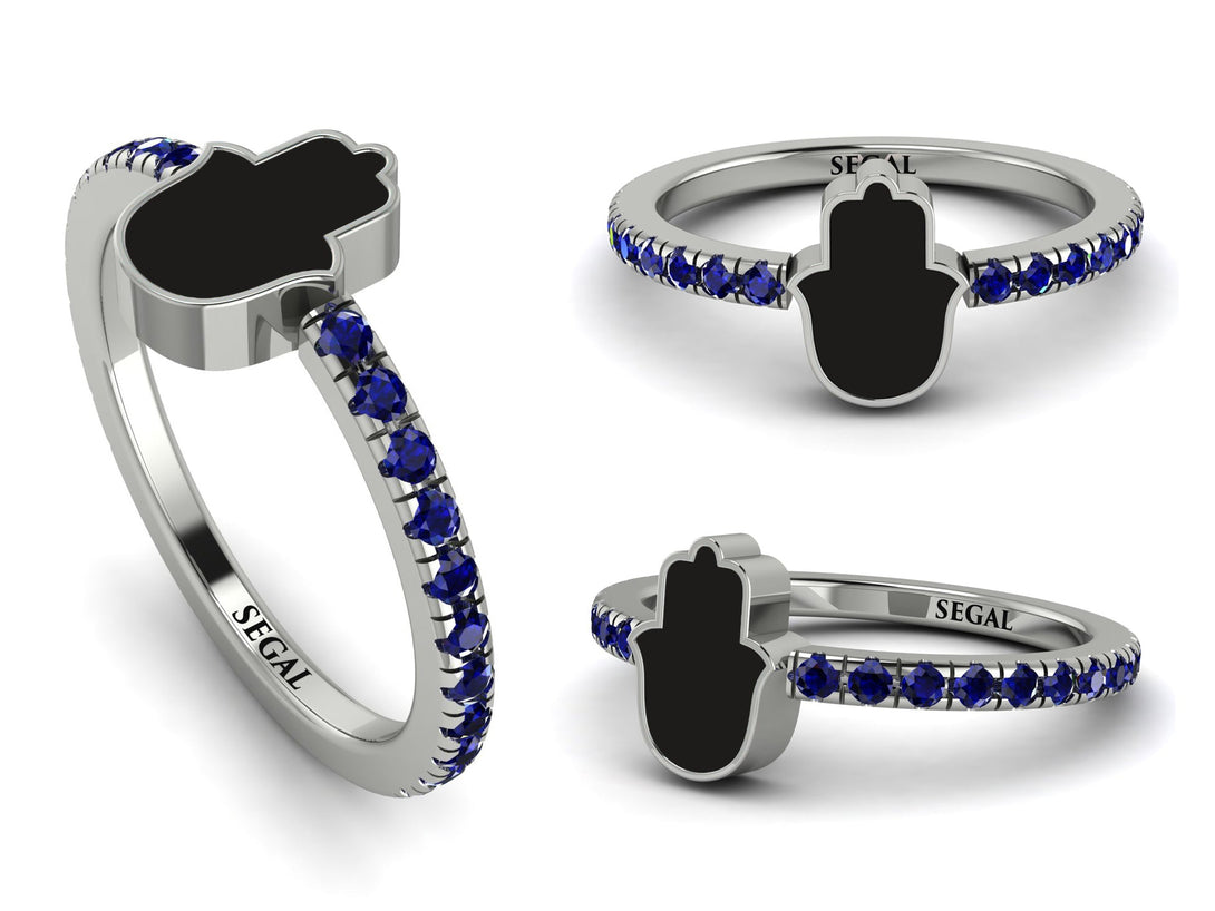 Elegant Enamel Hamsa Sapphire Ring - Hamsa No. 15
