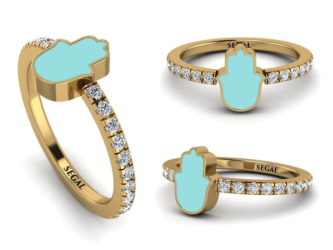 Elegant Enamel Hamsa Diamond Ring - Hamsa No. 1