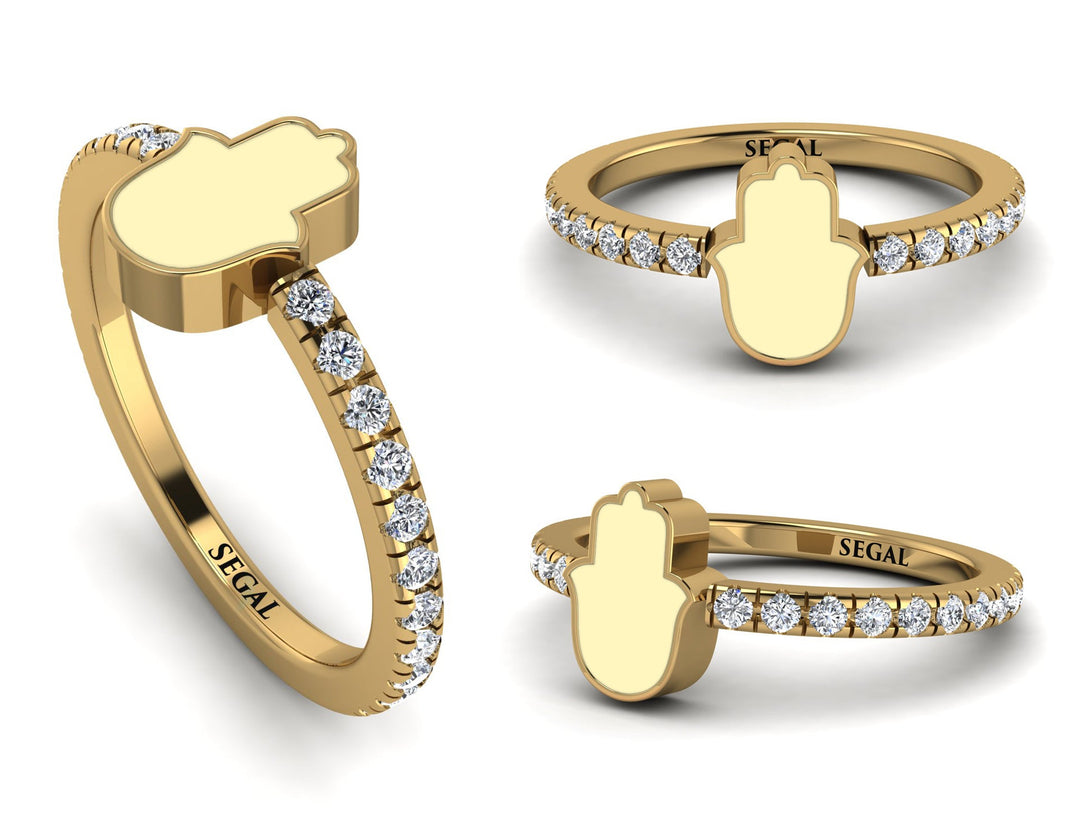 Elegant Enamel Hamsa Diamond Ring - Hamsa No. 1