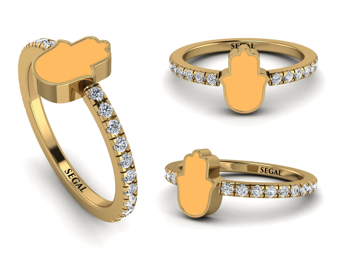 Elegant Enamel Hamsa Diamond Ring - Hamsa No. 1