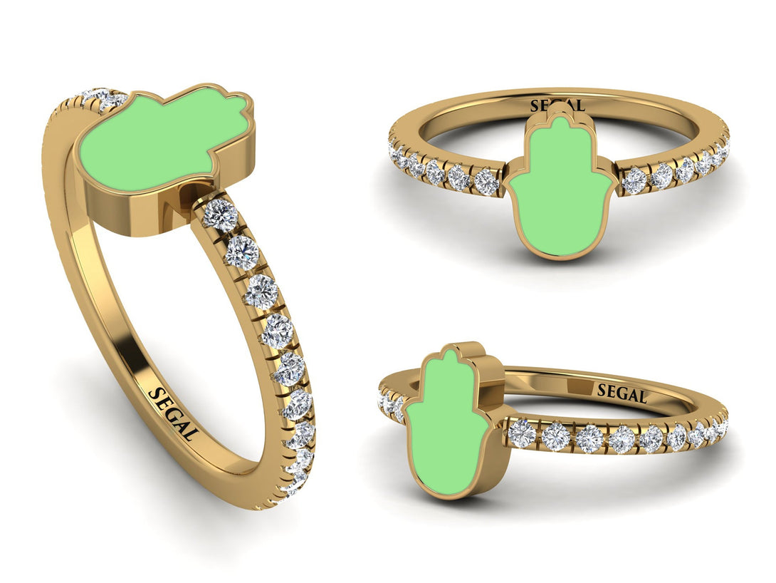 Elegant Enamel Hamsa Diamond Ring - Hamsa No. 1