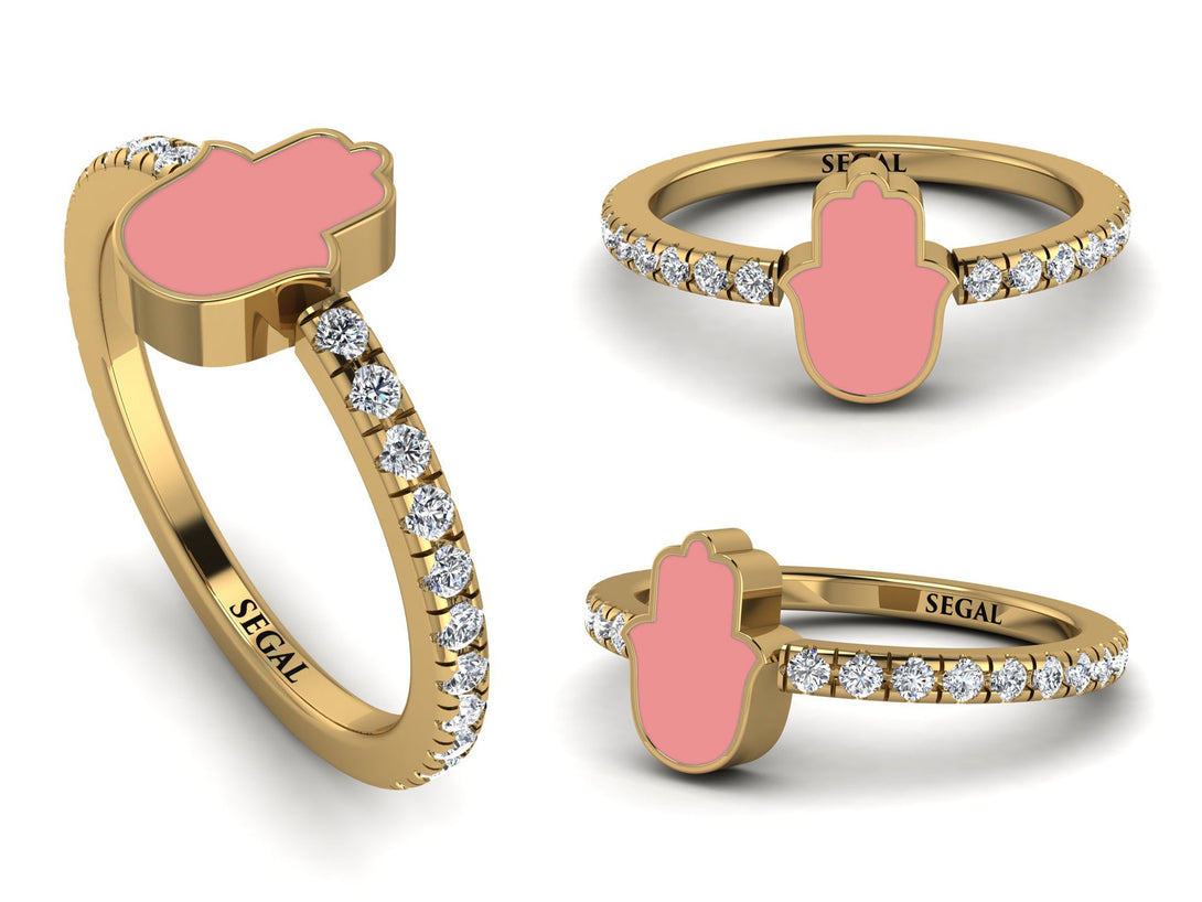 Elegant Enamel Hamsa Diamond Ring - Hamsa No. 1