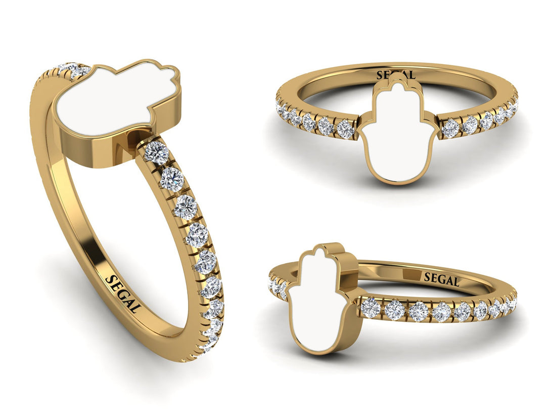 Elegant Enamel Hamsa Diamond Ring - Hamsa No. 1