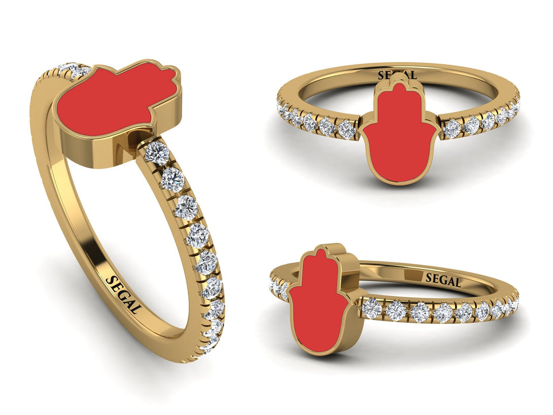Elegant Enamel Hamsa Diamond Ring - Hamsa No. 1