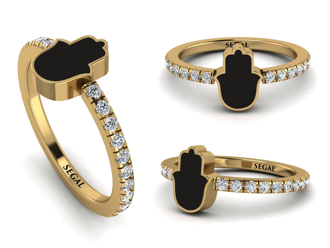 Elegant Enamel Hamsa Diamond Ring - Hamsa No. 1