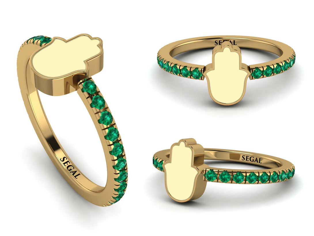 Elegant Enamel Hamsa Emerald Ring - Hamsa No. 4