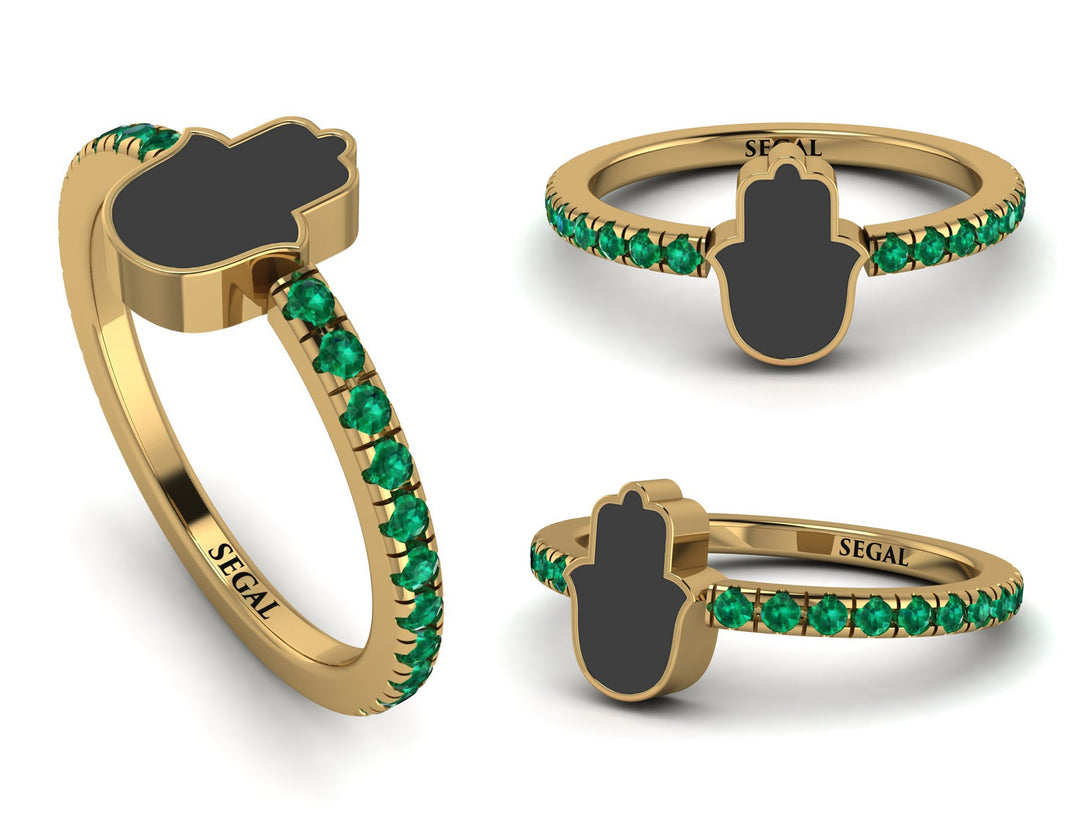 Elegant Enamel Hamsa Emerald Ring - Hamsa No. 4
